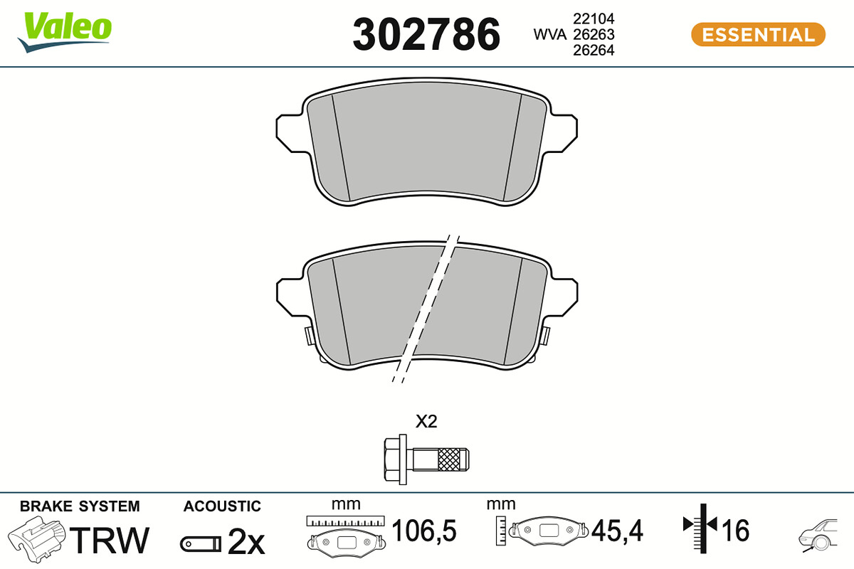 Kit pastiglie freno, Freno a disco - 302786 VALEO